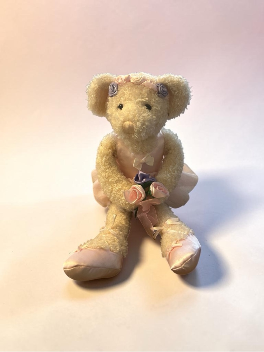 Russ Berrie Ariella Ballerina Bear with Satin Pink Dress & Flowers 17”